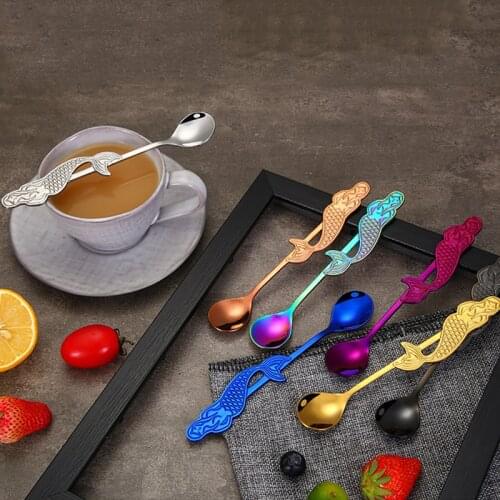 Stainless Steel Mermaid Teaspoon Rainbow Cutlery Coffee Spoon Ice Cream Dessert Spoon Tableware Kitchen Tools