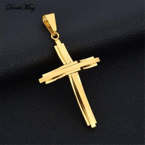 DarkMag Simple Fashion Cross Necklace For Women Men Luxury Ladies Gold Jewelry Pendant Necklace Crucifix Christian Ornament Gift