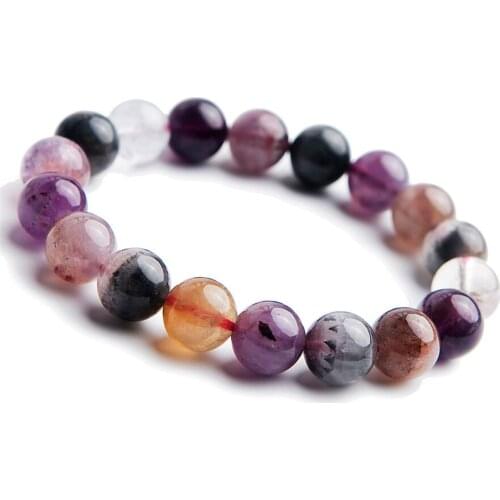 Precious Colorful Natural Auralite 23 Bracelets 11mm 12mm Healing Gems Stone Stretch Round Crystal Bead Bracelet