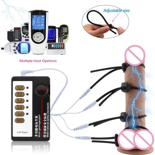 Electro Shock Penis Ring Bdsm Male Electric Stimulation Medical Therapy Massager Silicone Cock Ring Penis Extend Enlarge Sex Toy