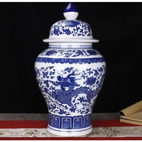 Jingdezhen Porcelain Antique Dragon Blue And White Porcelain Ginger jar Vase decorate ceramic temple jar