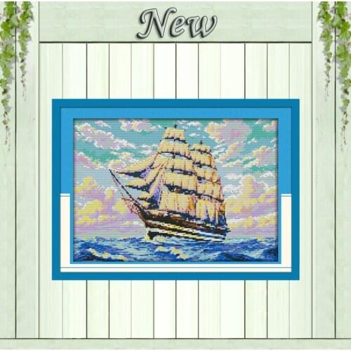 Sailng ship sea scenery Painting 11CT Counted printed on Canvas DMC 14CT chinese Cross Stitch diy Embroidery kits Needlework Set
