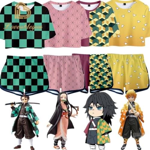 Outfit Demon Slayer Kimetsu No Yaiba Costume Women Top Shorts Sport Suits Kamado Nezuko Girls Running Shorts Set Cosplay