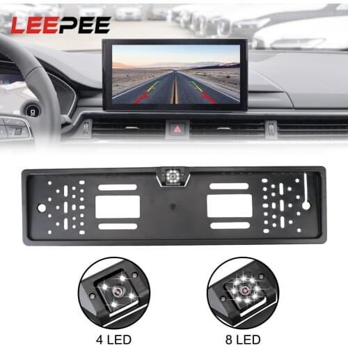 LEEPEE 4/8 LED Universal Car Rear View Camera Parking Assistance Kit Auto Accessories Night Vision European License Plate Frame