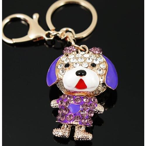 Lovely Poodle Dog Bowknot Rhinestone Crystal Keychains Keyrings For Car Women Alloy Purse Bag Key Chain Ring Holder