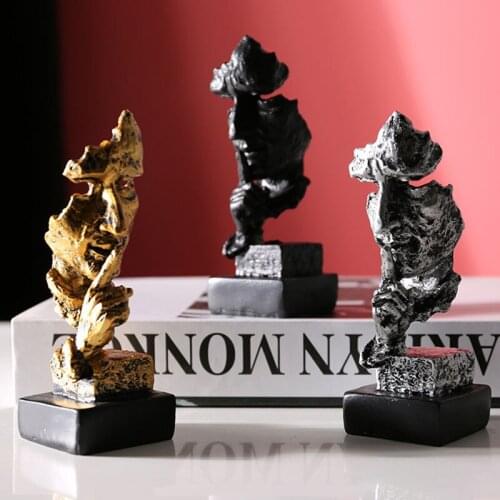 HANDMADE MINI FIGURINES RESIN SCULPTURE SILENCE IS GOLD HOME DECORATION FIGURINES MINIATURE THINKER MODEL ARTWARE DESKTOP DECORS