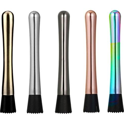Stainless Steel Cocktail Drink Muddler - The Best Bar Tool for Old Fashioned & Mojito Stainless Steel w/ Grooved Nylon Head