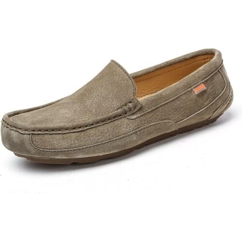 New Men Loafers Soft Moccasins High Quality Brogue Shoes Suede Shoes Men Retro Flats Driving Shoes Non-Slip Flats Walking Shoes