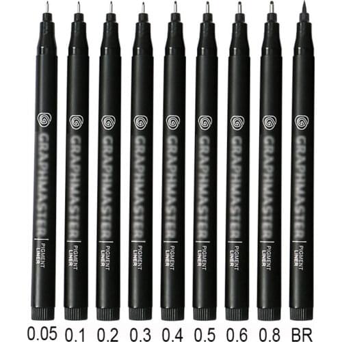 Fineliner Pigment Ink Marker Pen Set All Size Drawing Liner Markers Pens Black For Sketching Manga Art Cartoon