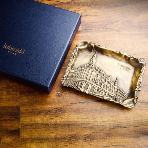 LUBINSKI Brand New Pure Copper Cigar Cigarette Ashtray 4 Cigars Holder Travel Tobacco Embossment Ash Tray Supplies For COHIBA