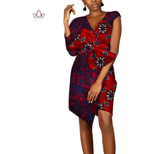 New BintaRealWax Fashion Dashiki African Dresses for Women Print Bow-tie Sexy Knee-length Dresses African Women Clothes WY3556