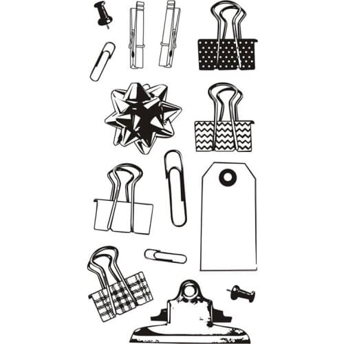 Office supplies clear stamps silicone diy binder clips paper push pin diy planner stamps
