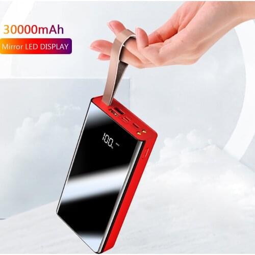 FERISING 30000mAh Power Bank LED Digital Display USB External 30000 mAh Battery Portable Flashlight Mirror Powerbank for Xiaomi