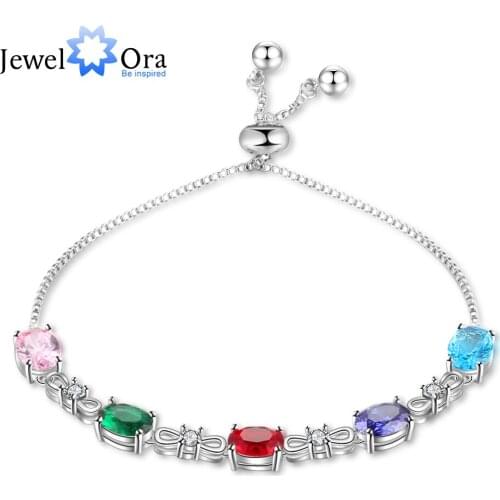 Personalized Infinity Adjustable Chain Bracelets & Bangles Customized 5 Oval Birthstone Bracelets for Women (JewelOra BA102478)