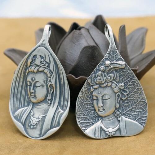 Vintage 100% 925 silver Kuanyin Buddha pendant sterling silver Avalokitesvara pendant Real Pure Silver Guanyin Buddha Pendant