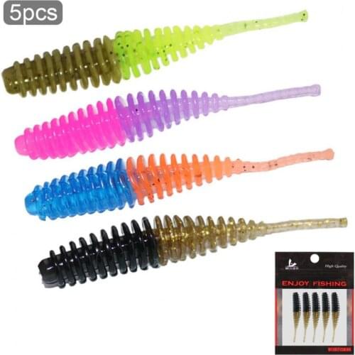5pcs/lot Soft Bait Worm Grubs Double Color Wobblers Fishing Lure 5.5cm 0.8g Jigging Bait with Hooks Slot
