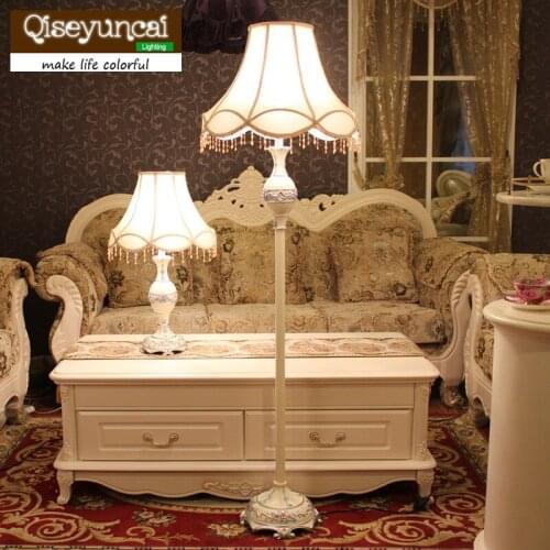 Qiseyuncai European floor lamp creative living room vertical floor lamp American rural bedroom bedside floor lamp