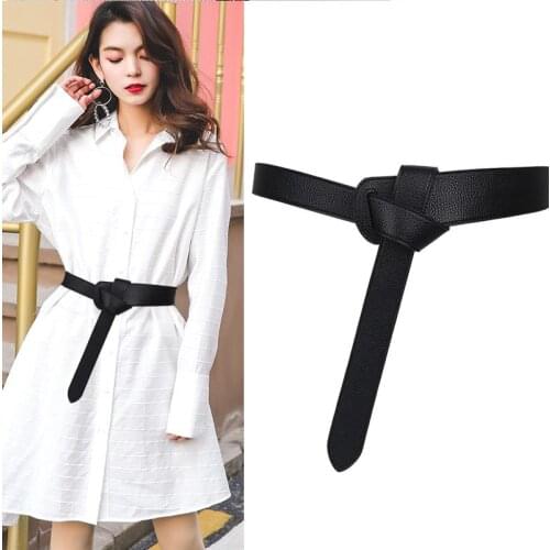 Women Belt Knotted Decoration Skirt Simple Wild Casual Dress Waistband Long Wide Belts Red PU Leather Student Strap Jean Cintos