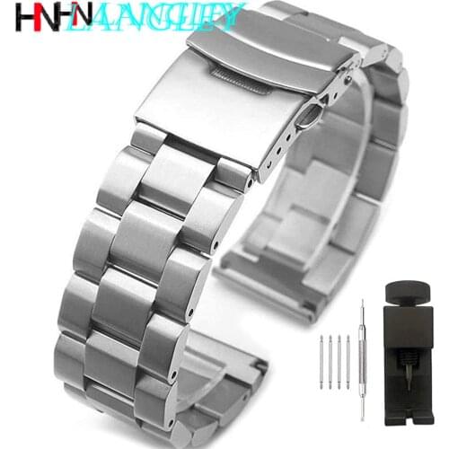Silver/Black Stainless Steel Watch Bands Brushed Finish Watch Strap 18mm/20mm/22mm/24mm Buckle Bracelet Rose Gold Wristband