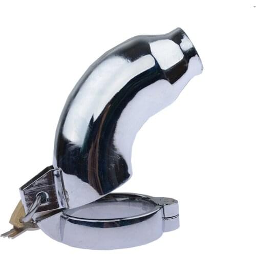 Adult Sex Goods Metal Silver Chastity Device Lock Round Mouth Open Mens Chastity Lock Cock Ring New Lock Sex Toys