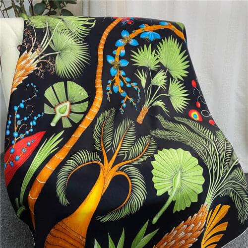 Pure Mulberry-Scarf Wrap Shawls 110*110 Silk Square Scarf Large Silk Scarf Hand Rolled Edges Scarves Plant Print"Index Palmarum"