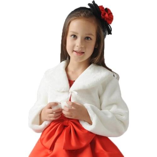Cute long sleeves ivory flower girl faux fur cloaks cape winter warm jacket wrap kid bolero for wedding princess outwear coat