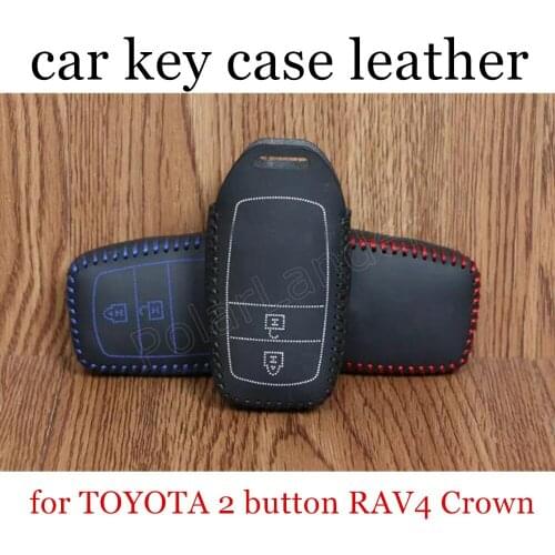 Only Red car key case fit for TOYOTA 2 button RAV4 Crown car key case sewing Hand car styling genuine quality leather