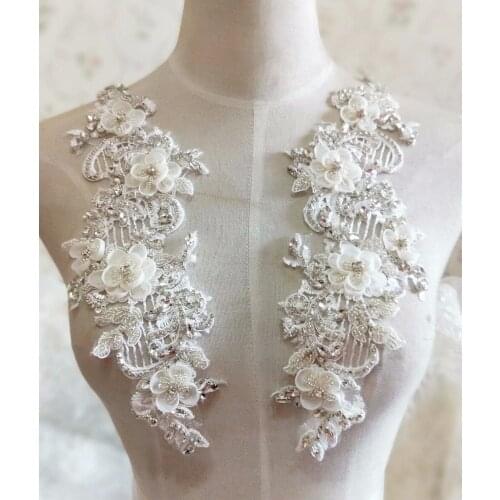 Gorgeous Rhinestone Crystal Applique Pair With 3D Flowers For Bridal Accessories Wedding Dress Sash Haute Couture Costume