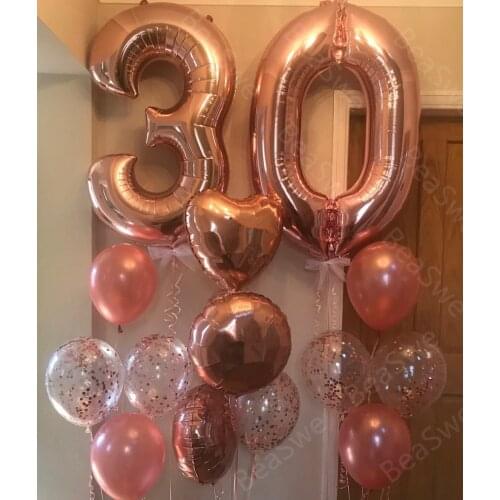 14pcs/lot Large Size 40" Rose Gold Foil 30 Number Balloon with 18" Star Round Adult Boy Birthday Party Decor Anniversary Helium