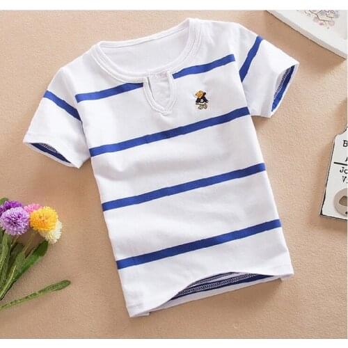 High quality 3 years-12 years old multi-color childrens polo shirt short-sleeved shirt round neck striped cotton boy T-shirt