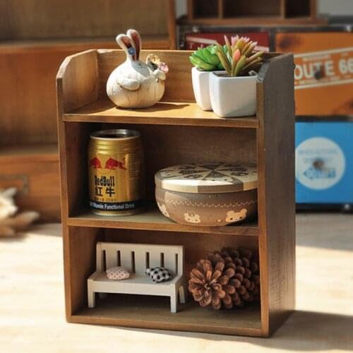 Zakka Retro Vintage Office Desktop Wooden Storage Boxes Multi-function Wooden Cosmetics Organizer