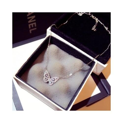 925 sterling silver fashion silver rose gold butterfly female pendant necklace shiny crystal wedding ball valentine gift