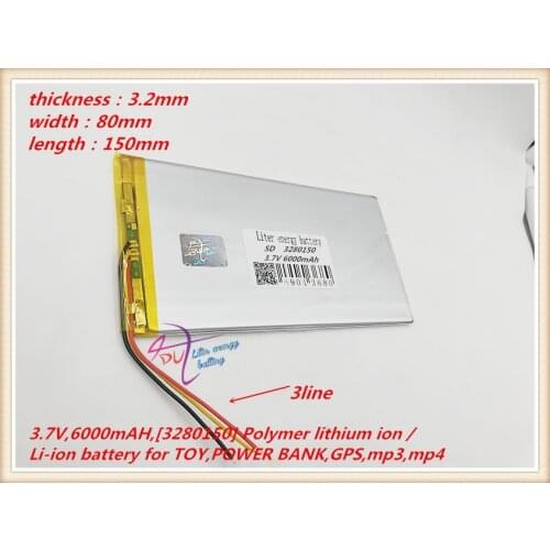 1PCS Good Qulity 3.7V 6000mAH(Real 5900mAh) Li-ion battery for V88 V971, M9 Tablet PC, 3.2*80*150mm