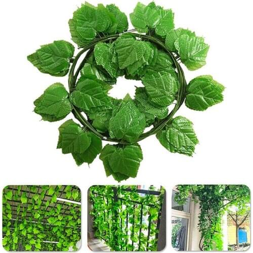 12PCS/Bag DIY Green Artificial Hanging Vine Leaf Garland Plants Vine Leaves For Home Bathroom Decoration Garden Party Decor