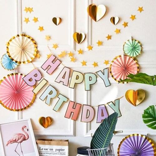 13pcs/Set Birthday Paper Banner Candy Color Wall Hanging Bunting Party Supply Garland Home Decoration
