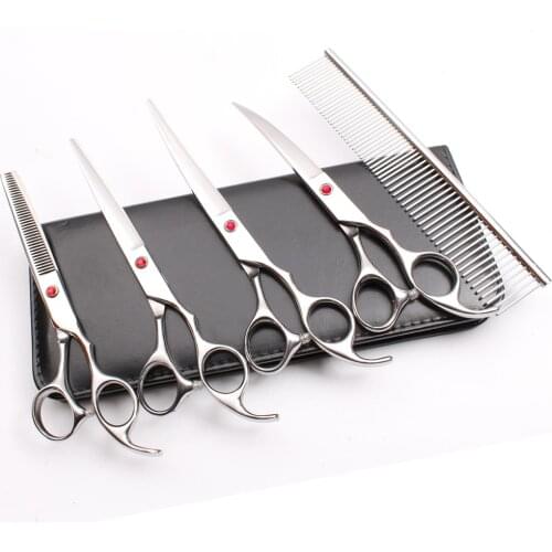20Sets C3003 7'' 440C Gold Customized Logo Suit Steel Comb+Cutting+Thinning+Up&Down Curved Shears Professional Pets Hair Shears