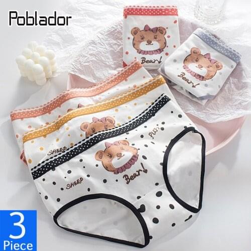 Poblador 3Pcs/Lot Sexy Womens Cotton Sport Panties Underwear Seamless Print Briefs Mid Waist Comfort Underpants Lady Lingerie