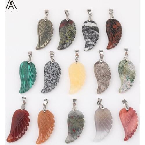 5pcs/Lot Plated Silvery Natural Gray Agates Tiger Eye Stone Angel Wings Charms For DIY Earring Necklace Jewelry Making JXD-51AMG