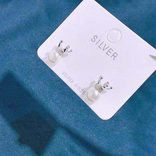 925 Sterling Silver Freshwater Pearls Zircon Noble Jewelry Wedding Glisten Distinctive Crown Stud Earrings Temperament Gift