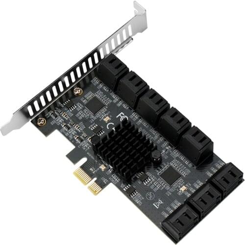 SATA PCIE 1X Adapter 16 Ports PCIE X1 X4 X8 X16 to SATA 3.0 6Gbps Interface Rate Riser Expansion Card for Desktop PC Computer
