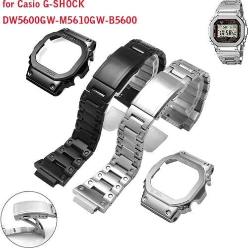Watch accessories are suitable for Casio DW5600 GW-M5610 5000 bezel/case 316L stainless steel waterproof metal strap, gift strap