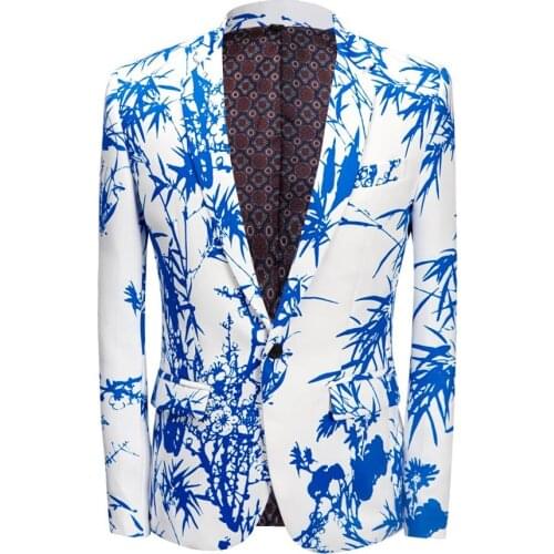 Asian size Boutique Trend Suit Stage Performance Mens Fashion Bamboo Printed Casual Suit jacket homme Chinese style