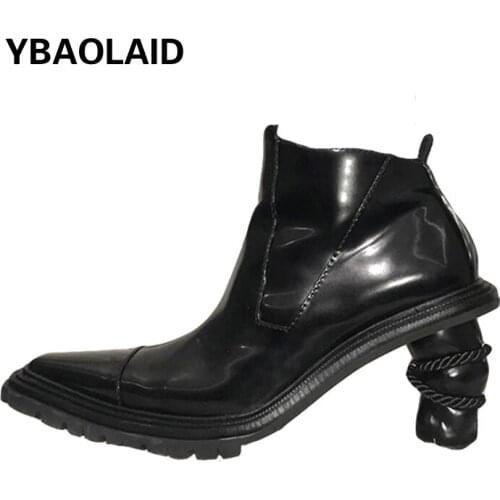 British Style Pointed Toe Thick High-heeled Martin Boots Solid Color Wild Side Zipper Special-shaped Heel Motorcycle Boots