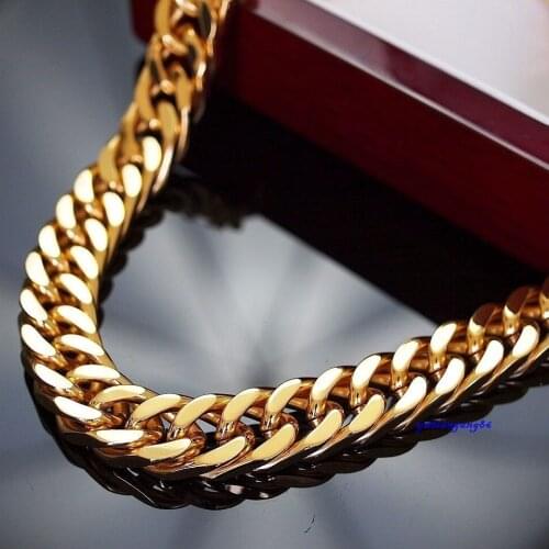 7"-40" Hot Selling Gold Curb Cuban Chain 316L Stainless Steel Fashion Mens Jewelry Gift