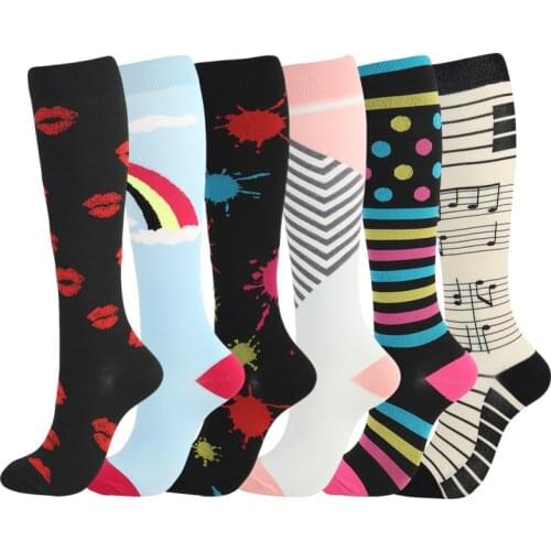 Unisex Compression Stockings Leg Support Stretch Varicose Vein Knee Graffiti Rainbow Dot Socks Outdoor Nylon High Elasticity