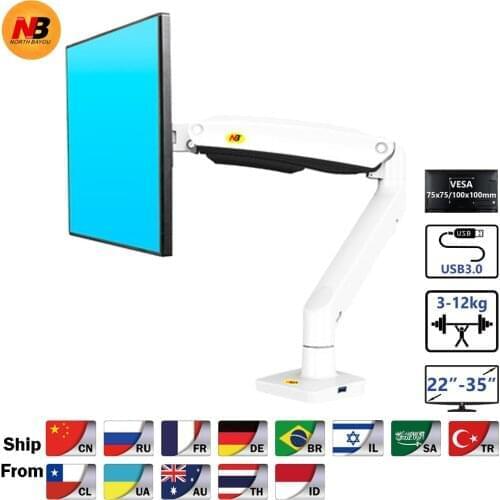 2020 new NB F100A Gas Spring Arm 22-35 inch Screen Desktop Monitor Holder 360 Rotate 3-12kgs Monitor Mount Arm with USB 3.0 Port
