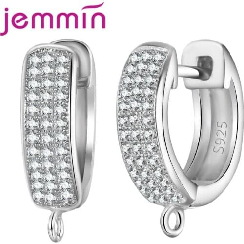925 Sterling Silver Hook Earrings Components DIY Findings Jewelry Accessory Hoop Ear 3 Rows Full Clear Micro Rhinestone