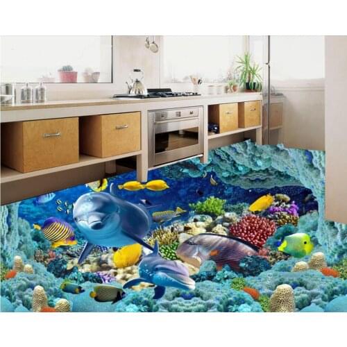 Home Decoration Dolphin Seaweed 3D Floor Painting 3d pvc wallpaper floor wallpaper 3d for bathrooms