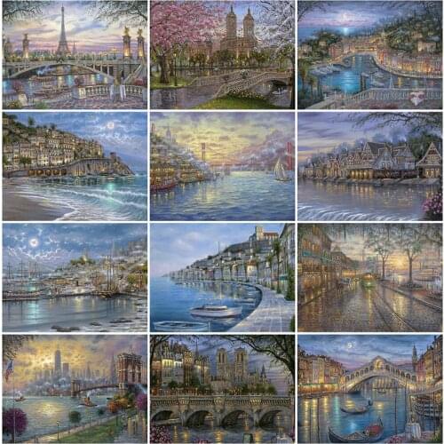 EverShine Diamond Painting Full Square Drill Street Cross Stitch Diamond Mosaic Landscape Home Decor Town Picture Rhinestones