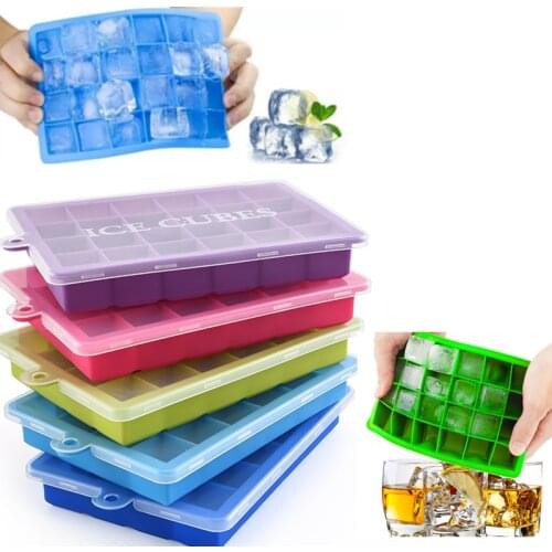 24 Grid Ice Cube Mold With Lid Eco-Friendly Silicone Square Ice Cavity Tray Mould Easy Release Ice Cube Bar Kitchen Accessories